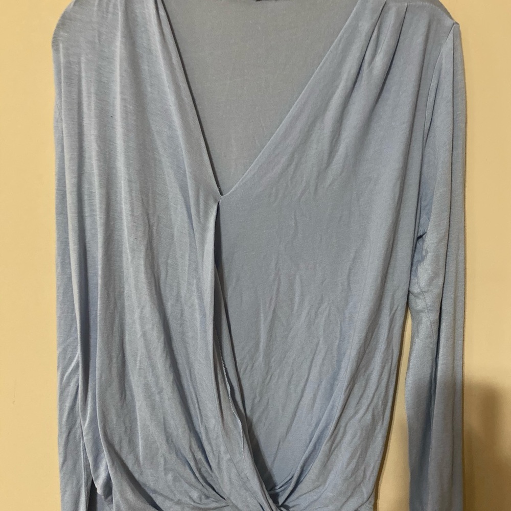 Light Blue Long Sleeve Top with Overlapping Front